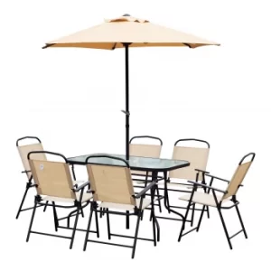 Outsunny 8 Pcs Dining Set W/Umbrella, Textilene-Beige