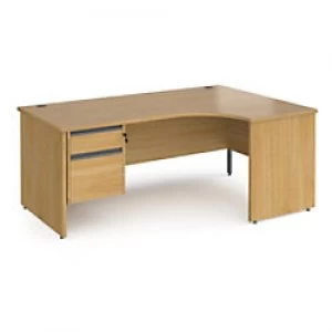 Dams International Right Hand Ergonomic Desk with 2 Lockable Drawers Pedestal and Oak Coloured MFC Top with Graphite Panel Ends and Silver Frame Corne