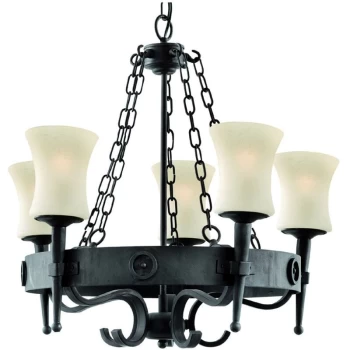 Searchlight Cartwheel - 5 Light Multi Arm Ceiling Pendant Black, Scavo Glass Five, E27