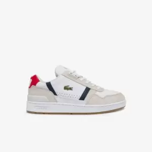 Lacoste Mens T-Clip Tricolour Leather and Suede Trainers Size 10 UK White, Navy & Red