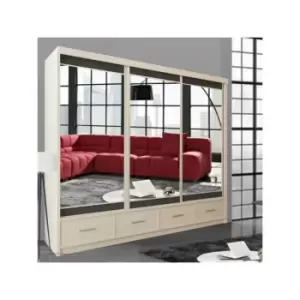 Mayfair 3 Sliding Mirror Door Wardrobes with Drawers 250cm - White