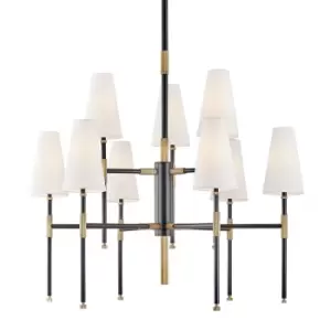 Bowery 9 Light Chandelier Aged Brass, Linen