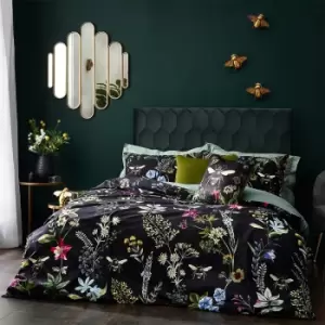 Midnight Bee Floral Velvet Duvet Cover Set Black / Single