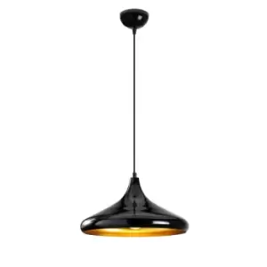 Model 24 Deco Black Dome Pendant Lamp Golden Interior