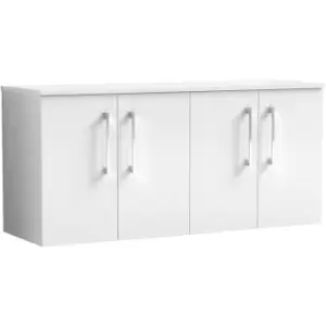 Nuie Arno Gloss White 1200mm Wall Hung 4 Door Vanity Unit with Worktop - ARN123W2 - Gloss White