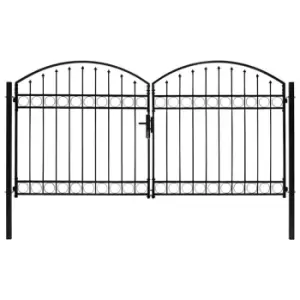 Vidaxl Fence Gate Double Door With Arched Top Steel 300X150 Cm Black