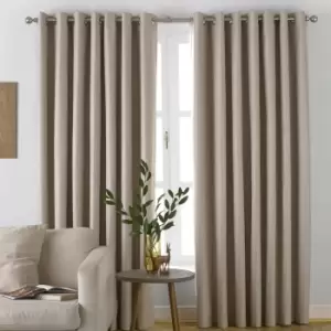 Furn. Moon Herringbone Blackout Ringtop Eyelet Curtains (pair) Polyester Natural (117X137Cm)