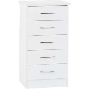 Seconique - Nevada 5 Drawer Narrow White Gloss Chest