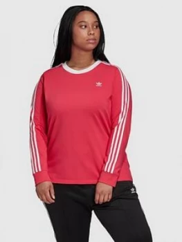 Adidas Originals 3 Stripe Long Sleeve T-Shirt (Curve) - Pink