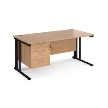 Office Desk Rectangular Desk 1600mm With Pedestal Beech Top With Black Frame 800mm Depth Maestro 25 MCM16P3KB