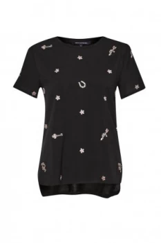 French Connection Key Heart Embellished T Shirt Black