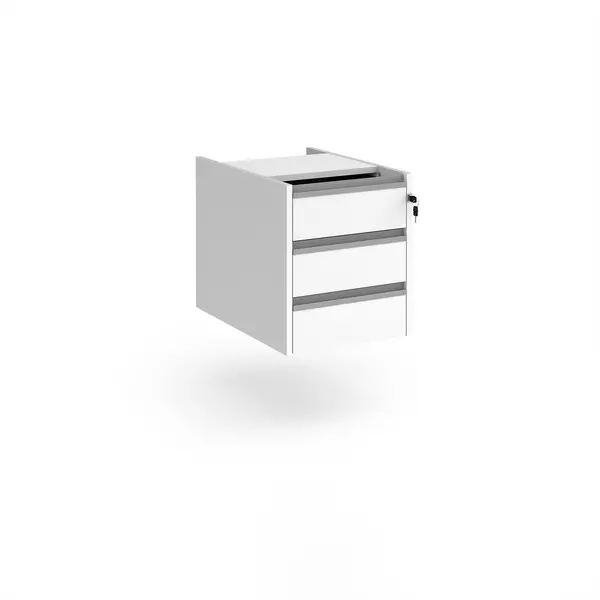 Contract 3 Drawer Fixed Pedestal with Silver Pull Handles - White