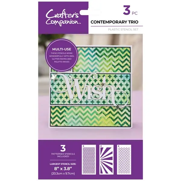 Crafter's Companion Pattern Stencil Set Contemporary Trio Backgrounds Set of 3 8 x 3.8in