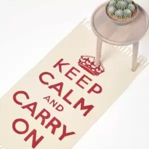 Keep Calm And Carry On Red White Rug Hand Woven Base, 60 x 100cm - Red & white - Red & white - Homescapes