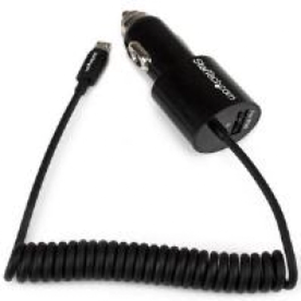 StarTech Dual port Car Charger USB With Built in Micro usb Cable black