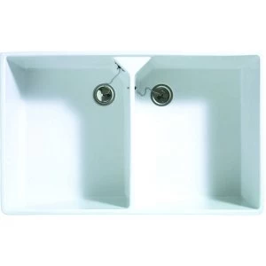 Wickes Butler 2 Bowl Kitchen Ceramic White Sink