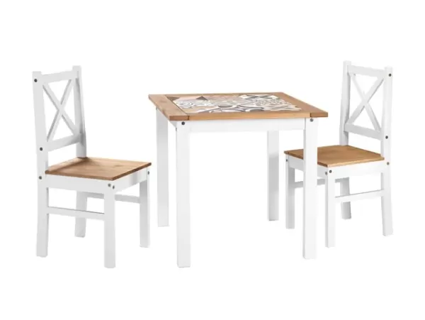 Seconique Salvador White and Tile Dining Table and 2 Chair Set