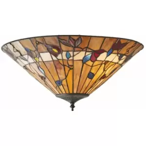 Loops - Tiffany Glass Semi Flush Ceiling Light Warm Floral Round Inverted Shade i00034