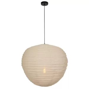 Bangalore Spherical Pendant Ceiling Light Wood Blank, Linen Fabric, Metal