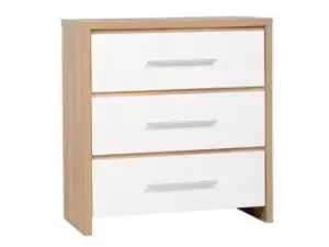 Seconique Seville White High Gloss and Oak 3 Drawer Chest of Drawers