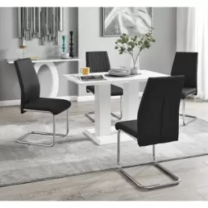 Furniturebox UK - Furniturebox Imperia 4 High Gloss White Modern Dining Table And 4 Black Lorenzo Chrome Faux Leather Faux Leather Dining Chairs