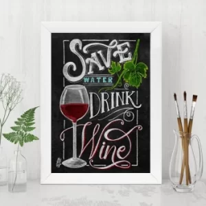 Save Water Drink Wine Multicolor Decorative Framed MDF Painting