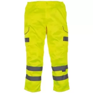 Yoko Mens Hi Vis Polycotton Cargo Trousers With Knee Pad Pockets (Pack of 2) (34R) (Yellow) - Yellow