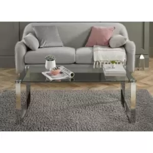 Miami Modern Clear Glass And Chrome Metal Coffee Table