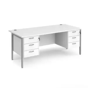 Office Desk Rectangular Desk 1800mm With Double Pedestal White Top With Silver Frame 800mm Depth Maestro 25 MH18P33SWH