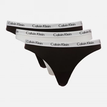 Calvin Klein Womens 3 Pack Thongs - Black/White/Black - S