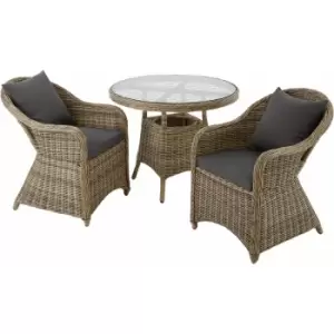 Tectake - Rattan garden bistro set Zurich 2 chairs, 1 table - garden tables and chairs, garden furniture set, outdoor table and chairs - nature