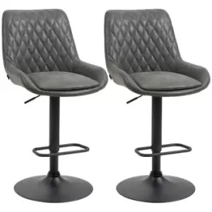 HOMCOM Bar Stools Set Of 2 Adjustable Bar Chairs 360° Swivel For Kitchen Grey