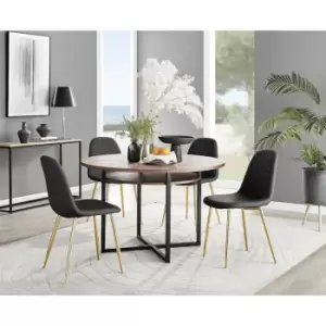 Furniturebox Adley Brown Wood 120cm Storage Dining Table & 4 Black Corona Gold Leg Faux Leather Chairs