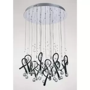 Diyas - Pendant light Class round 20 Bulbs polished chrome / Black glass / crystal