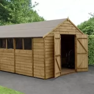 Forest Garden 10X20 Apex Pressure Treated Overlap Natural Timber Wooden Shed With Floor