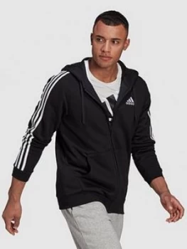 adidas 3-stripe Fleece Full Zip Hoodie - Black, Size S, Men