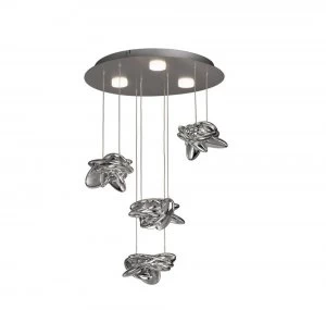 Ceiling Cluster Pendant 45cm Round 4 + 2 Lights 24W + 10W LED 3000K, 2800lm, Chrome