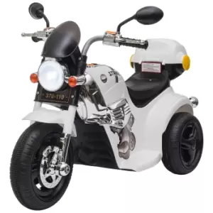 Reiten Kids Electric Motorbike Ride On Trike 6V with Lights, Music, Horn & Storage - White