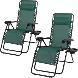 Sun Lounger 2 pcs High Back Green Reclining