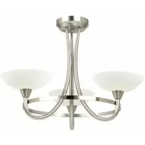 Loops - Semi Flush Ceiling Light Satin Chrome & White 3 Bulb Hanging Pendant Lamp Shade