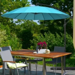 Outsunny 3(m) Cantilever Sun Umbrella Outdoor Market Table Parasol w/ 18 Sturdy Ribs Cross Base for Garden Lawn Pool Green