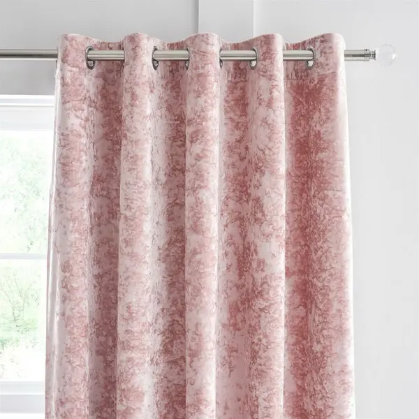 CATHERINE LANSFIELD Catherine Lansfield - Crushed Velvet 66 x 90" Eyelet Curtain Pair Blush - Blush DS/46254/W/E6690/BLH