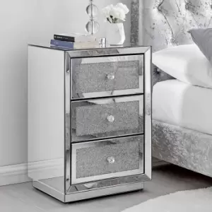 Furniture Box Stella 3 Drawer Diamond Mirrored Crystal Bedside Table