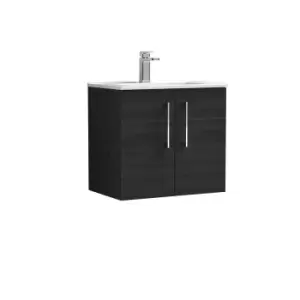 Nuie Arno 600mm Wall Hung 2 Door Vanity & Basin 2 Charcoal Black