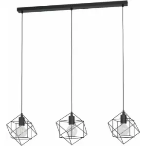 Hanging Ceiling Pendant Light Black Cube Frame 3x E27 Geometric Kitchen Island