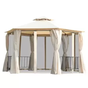 Outsunny Gazebo Canopy 2 Tier Patio Shelter Steel Beige 2M Outdoor Garden - Cream