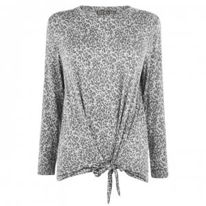 Biba Leopard Long Sleeve Top - Grey Marl