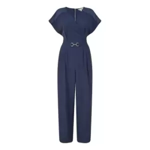 Yumi Navy Wrap Jumpsuit With Mesh Panel - Blue