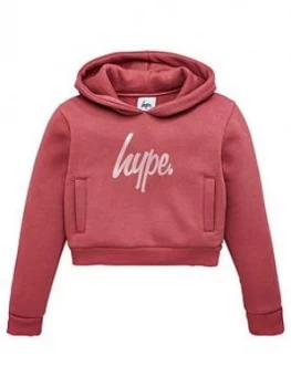 Hype Girls Rose Gold Script Cropped Overhead Hoodie - Mauve Size Age: 5-6 Years, Women