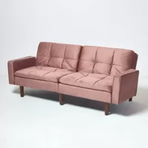 HOMESCAPES Murphy Velvet Sofa Bed with Armrests, Dusky Pink - Dusky Pink